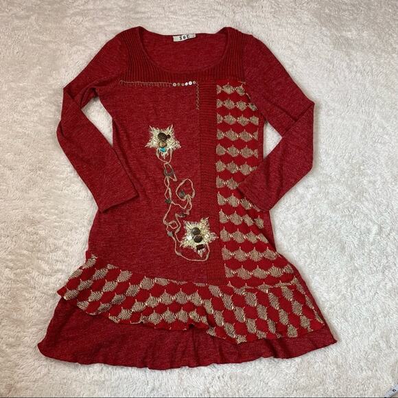 S and C bead and sequin embroidered long sleeved drop waist sweater dress small - Picture 4 of 13